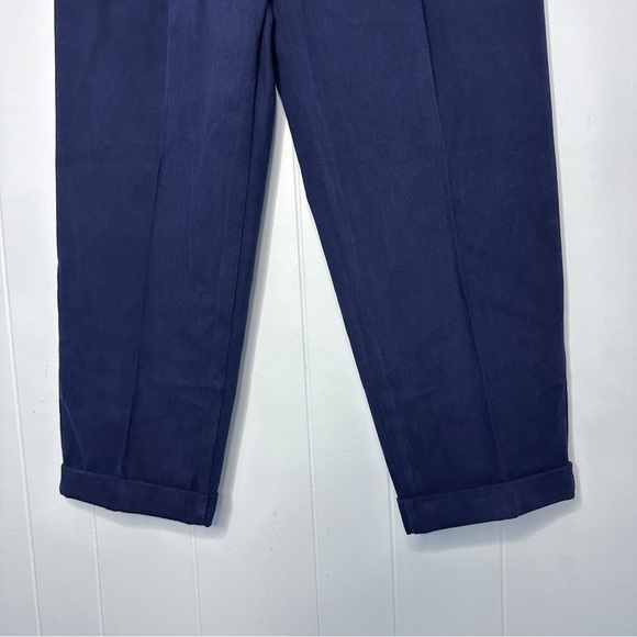 Vintage Burberry Thick Heavy Cotton Navy Pleated Trousers Pants - Picture 7 of 12